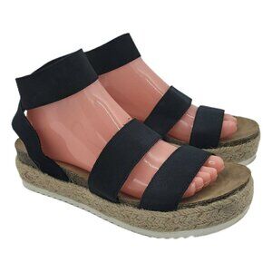 CUSHIONAIRE Women's Mandy Cork Espadrille Wedge Sandal Shoe Black Size 9M